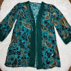 Teal Paisley Velvet Kimono